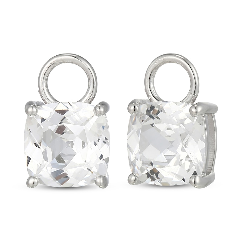 Main Image 7 of Cushion-Cut White Lab-Created Sapphire Earring Charm & Twist Hoop Earrings Set Sterling Silver