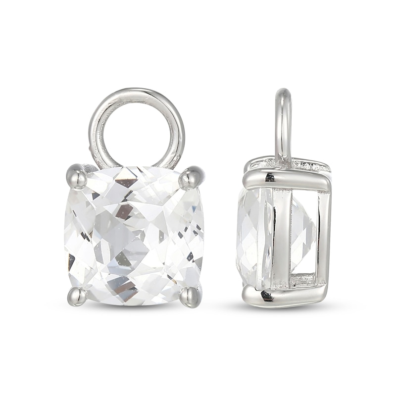 Main Image 9 of Cushion-Cut White Lab-Created Sapphire Earring Charm & Twist Hoop Earrings Set Sterling Silver