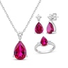 Thumbnail Image 1 of Pear-Shaped Lab-Created Ruby & White Lab-Created Sapphire Gift Set Sterling Silver