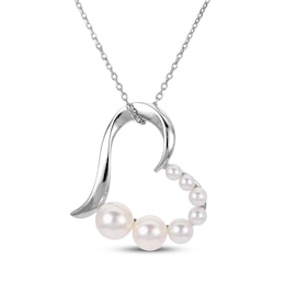 Cultured Pearl Tilted Heart Necklace Sterling Silver 18"