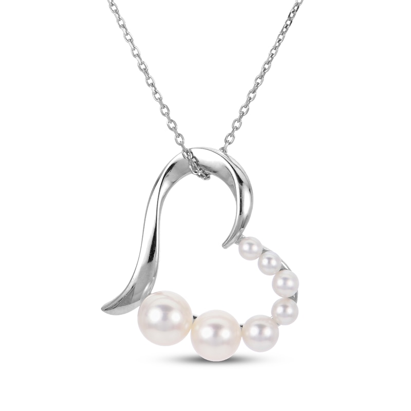 Main Image 1 of Cultured Pearl Tilted Heart Necklace Sterling Silver 18"