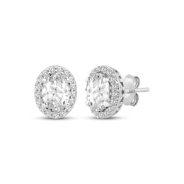 Oval-Cut White Lab-Created Sapphire Halo Stud Sterling Silver