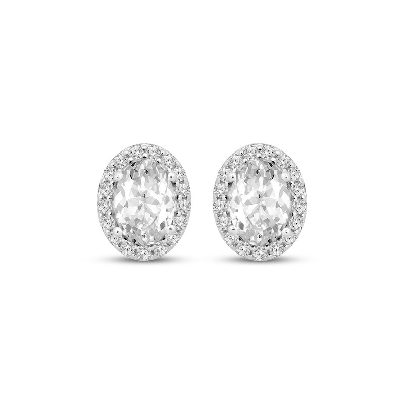 Main Image 2 of Oval-Cut White Lab-Created Sapphire Halo Stud Sterling Silver