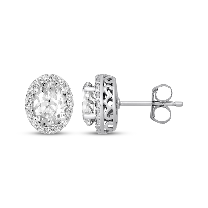 Main Image 3 of Oval-Cut White Lab-Created Sapphire Halo Stud Sterling Silver