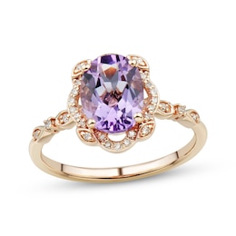 Oval-Cut Light Amethyst & Diamond Ring 1/8 ct tw 10K Rose Gold