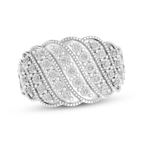 Diamond Milgrain Swirl Fashion Ring 1/4 ct tw Sterling Silver