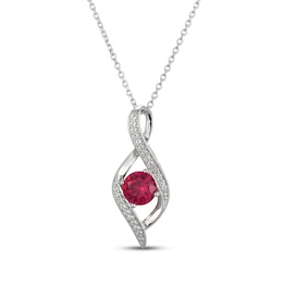 Lab-Created Ruby & White Lab-Created Infinity Necklace Sterling Silver 18"