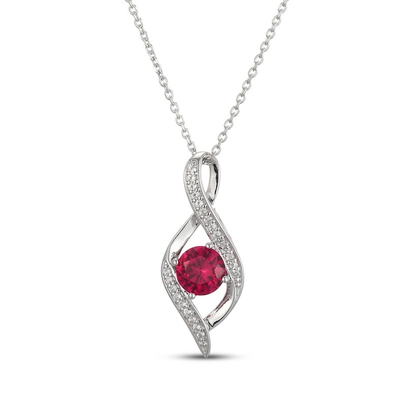 Main Image 1 of Lab-Created Ruby & White Lab-Created Infinity Necklace Sterling Silver 18"