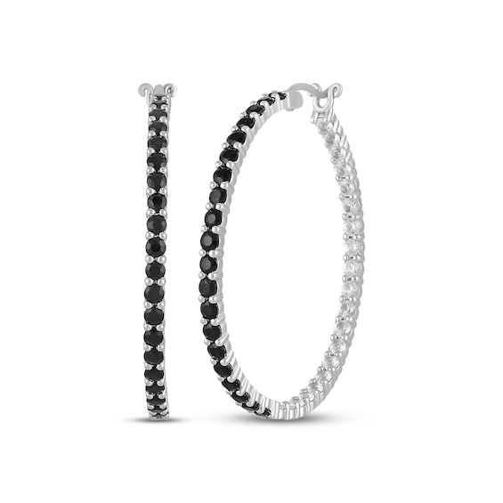 Black Onyx & White Lab-Created Sapphire Inside-Out Hoop Earrings Sterling Silver