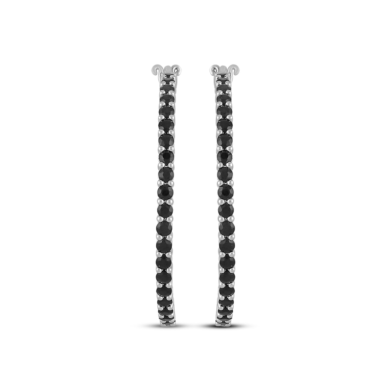 Main Image 2 of Black Onyx & White Lab-Created Sapphire Inside-Out Hoop Earrings Sterling Silver