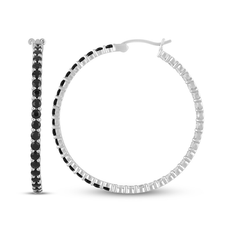 Main Image 3 of Black Onyx & White Lab-Created Sapphire Inside-Out Hoop Earrings Sterling Silver