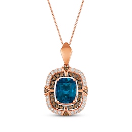 Le Vian Cushion-Cut Blue Topaz Necklace 7/8 ct tw Diamonds 14K Strawberry Gold 19"