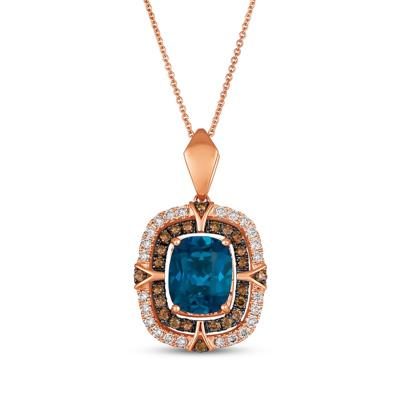 Main Image 1 of Le Vian Cushion-Cut Blue Topaz Necklace 7/8 ct tw Diamonds 14K Strawberry Gold 19"