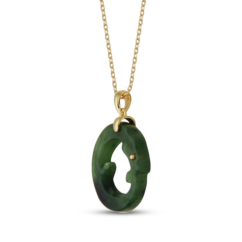 Main Image 2 of Nephrite Jade Dragon Necklace 18K Yellow Gold-Plated Sterling Silver 18"