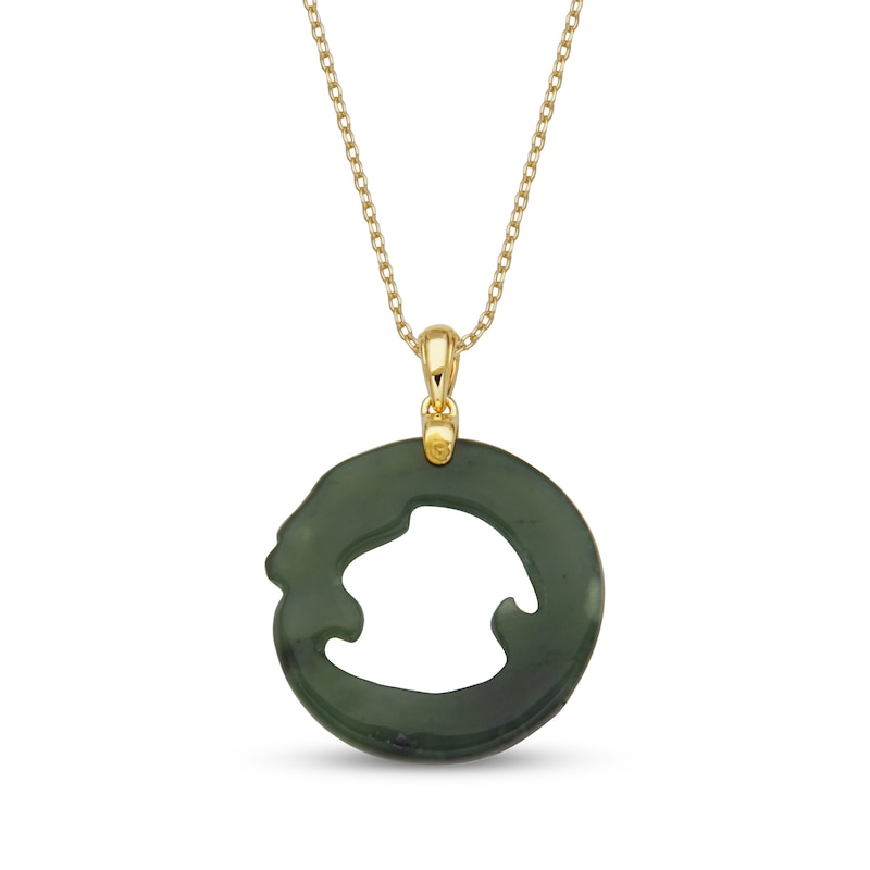 Main Image 3 of Nephrite Jade Dragon Necklace 18K Yellow Gold-Plated Sterling Silver 18"