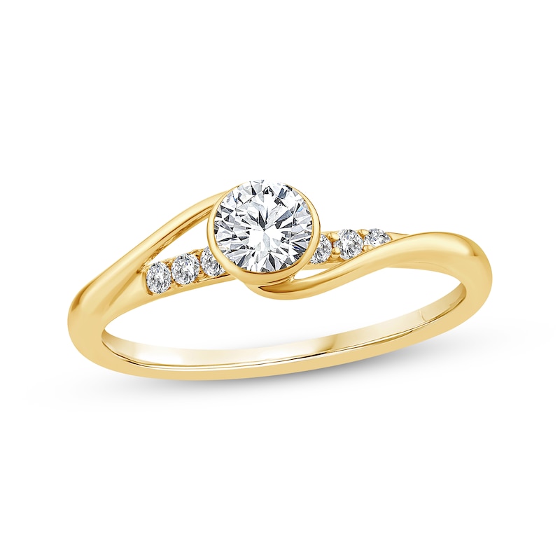 Main Image 1 of Adore Bezel-Set Round-Cut Diamond Bypass Engagement Ring 1/2 ct tw 14K Yellow Gold