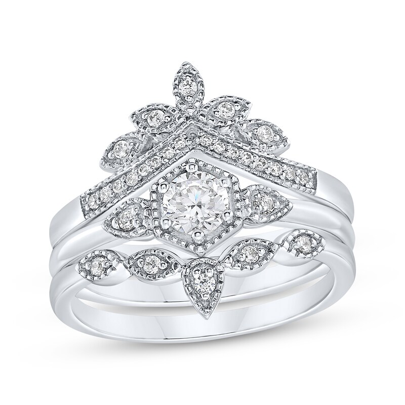 Main Image 1 of Adore Round-Cut Diamond Vintage-Inspired Bridal Set 3/8 ct tw 14K White Gold