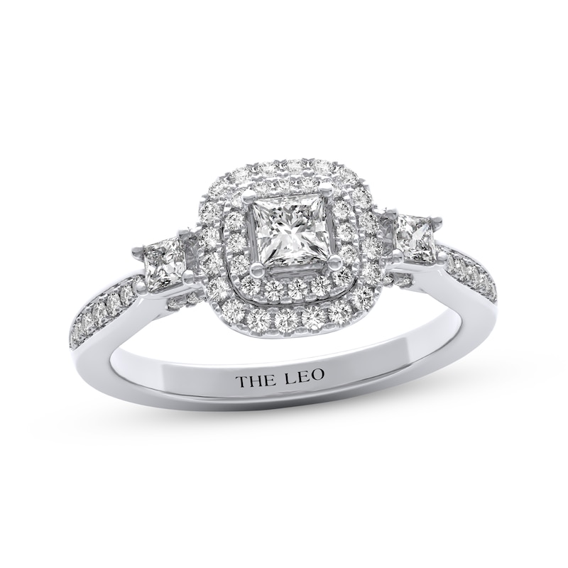 Main Image 1 of THE LEO Diamond Princess-Cut Double Halo Engagement Ring 3/4 ct tw 14K White Gold