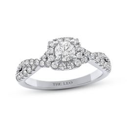 THE LEO Diamond Round-Cut Cushion Halo Engagement Ring 3/4 ct tw 14K White Gold