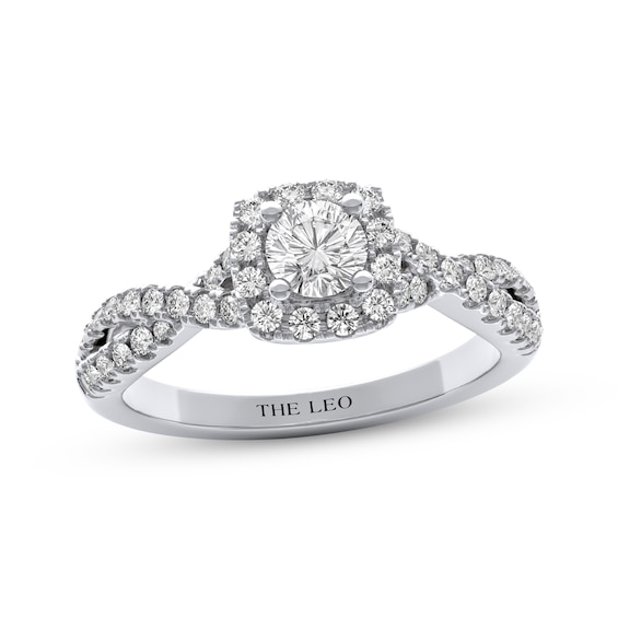 THE LEO Diamond Round-Cut Cushion Halo Engagement Ring 3/4 ct tw 14K White Gold