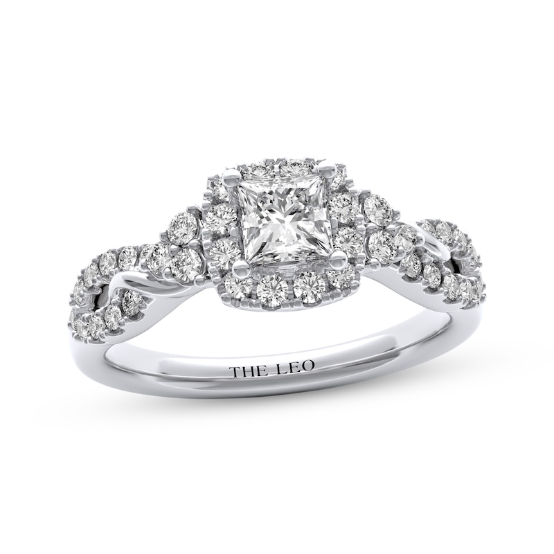 Main Image 1 of THE LEO Diamond Princess-Cut Halo Engagement Ring 1 ct tw 14K White Gold