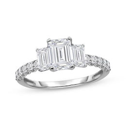 Memories Moments Magic Lab-Grown Diamond Emerald-Cut Three-Stone Engagement Ring 2 ct tw 14K White Gold