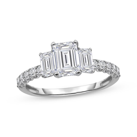 Memories Moments Magic Lab-Grown Diamond Emerald-Cut Three-Stone Engagement Ring 2 ct tw 14K White Gold