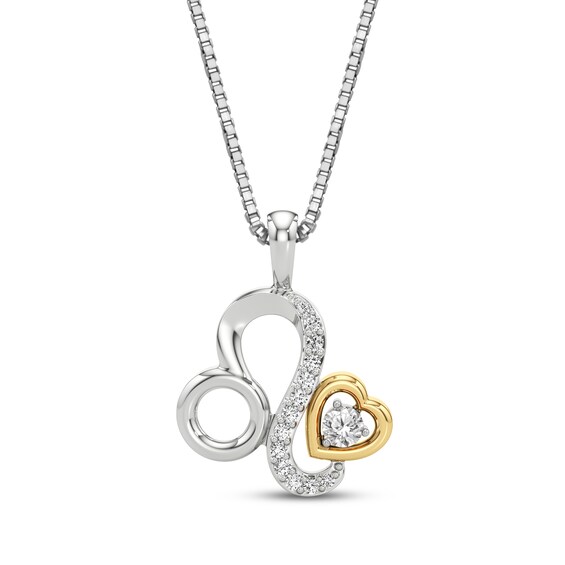 White Lab-Created Sapphire Leo Zodiac Symbol Necklace Sterling Silver & 10K Yellow Gold 18"