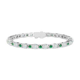 Oval-Cut Lab-Created Opal & Lab-Created Emerald Bracelet Sterling Silver 7.25"