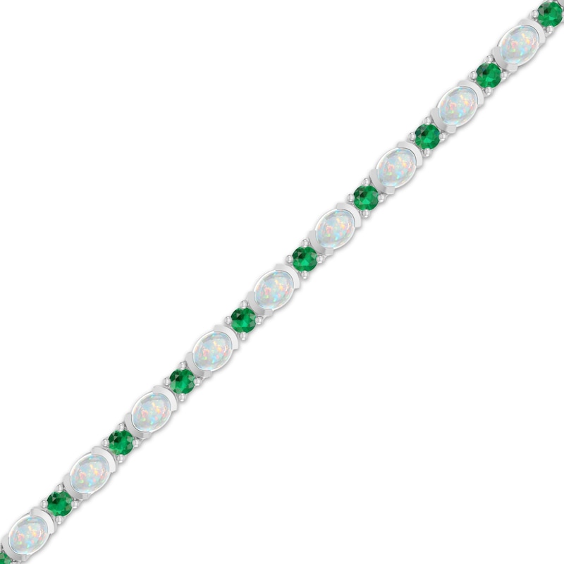 Main Image 2 of Oval-Cut Lab-Created Opal & Lab-Created Emerald Bracelet Sterling Silver 7.25"