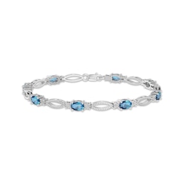 Oval-Cut Swiss Blue Topaz & Diamond Accent Bracelet Sterling Silver 7.25"