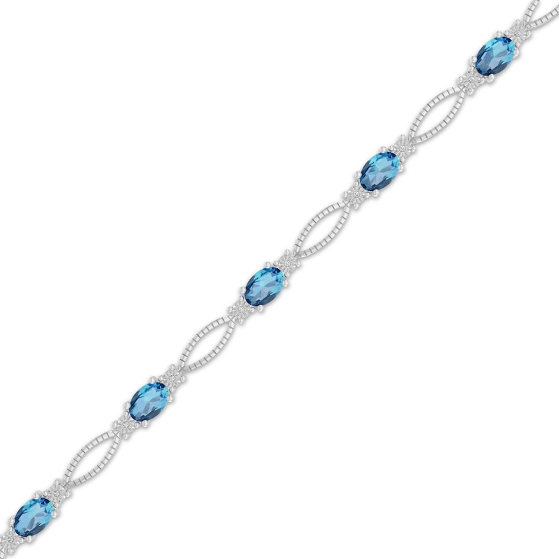 Main Image 2 of Oval-Cut Swiss Blue Topaz & Diamond Accent Bracelet Sterling Silver 7.25"