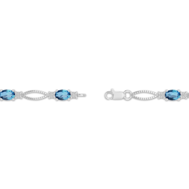 Main Image 3 of Oval-Cut Swiss Blue Topaz & Diamond Accent Bracelet Sterling Silver 7.25"