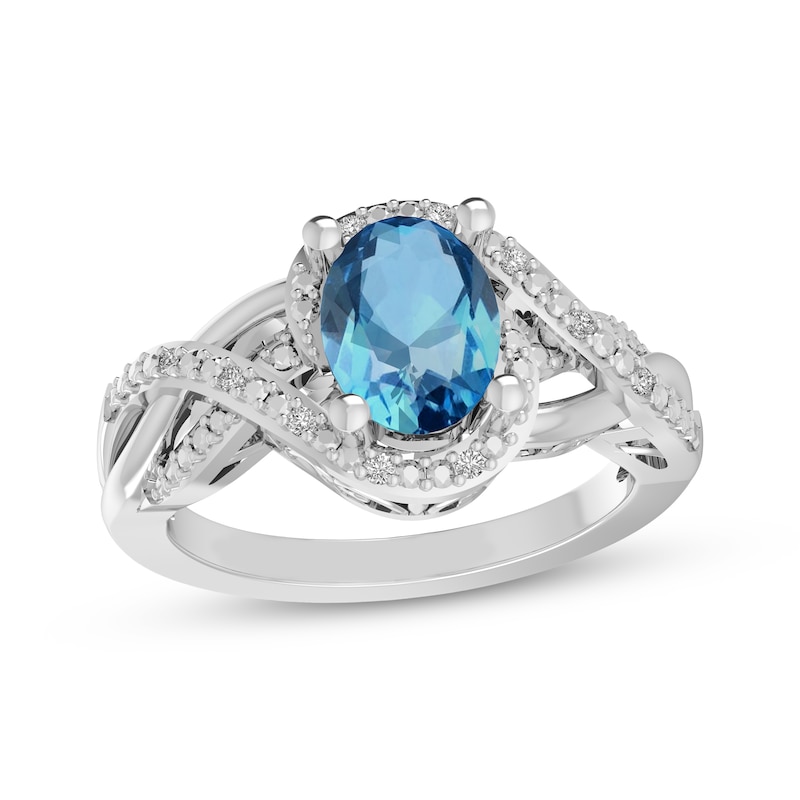 Main Image 1 of Oval-Cut Swiss Blue Topaz & Diamond Accent Bypass Swirl Ring Sterling Silver