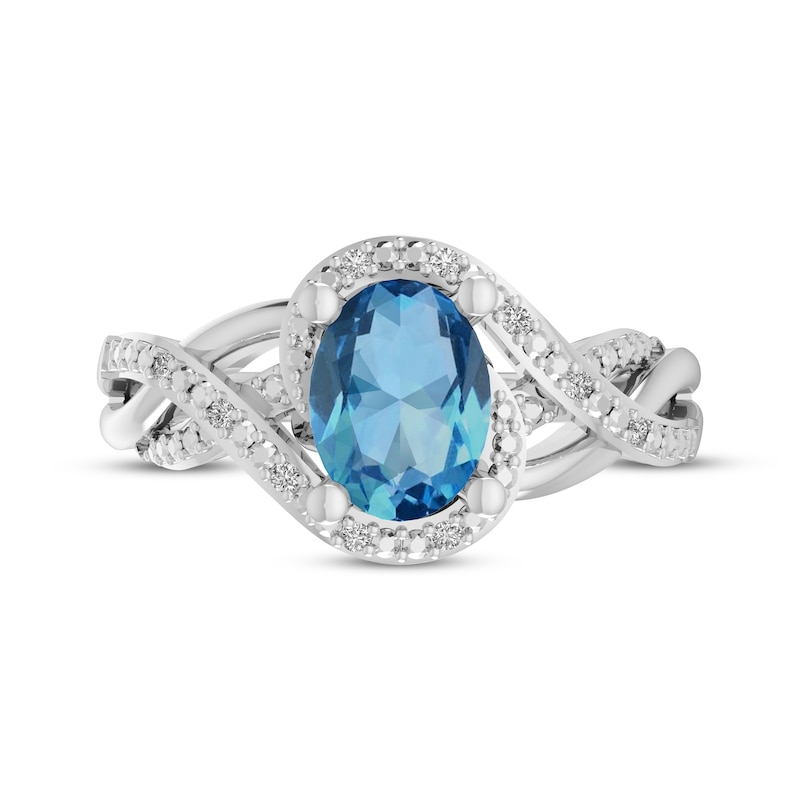 Main Image 3 of Oval-Cut Swiss Blue Topaz & Diamond Accent Bypass Swirl Ring Sterling Silver