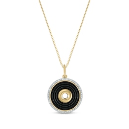 Diamond & Black Enamel Circle Necklace 1/20 ct tw 24K Yellow Gold Vermeil Sterling Silver 18"