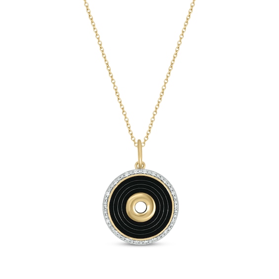 Diamond & Black Enamel Circle Necklace 1/20 ct tw 24K Yellow Gold Vermeil Sterling Silver 18"