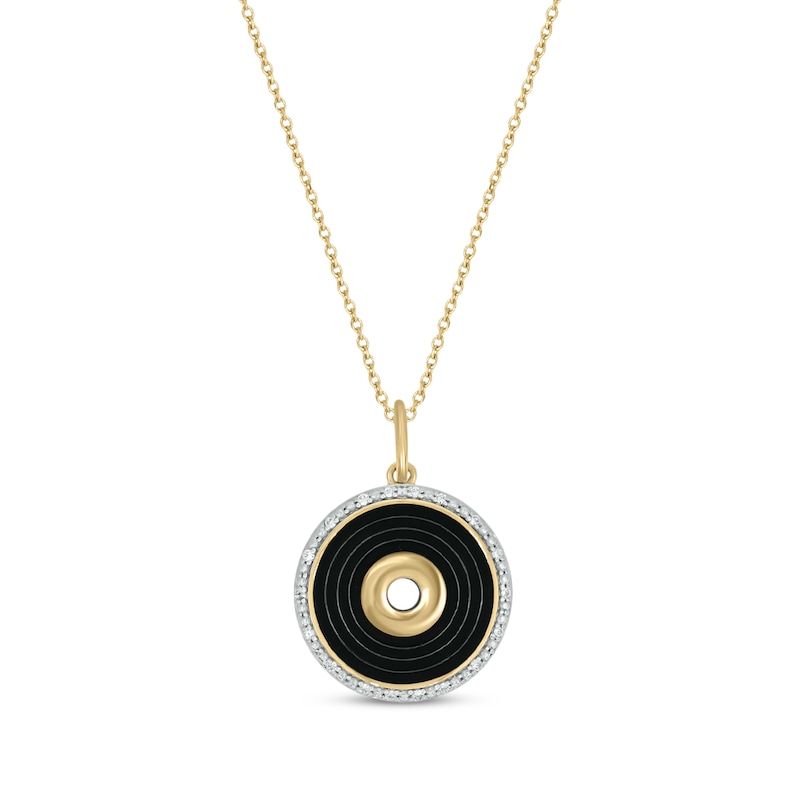 Main Image 1 of Diamond & Black Enamel Circle Necklace 1/20 ct tw 24K Yellow Gold Vermeil Sterling Silver 18"