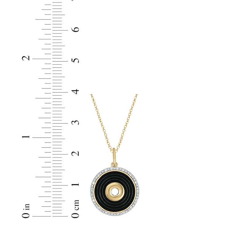 Main Image 2 of Diamond & Black Enamel Circle Necklace 1/20 ct tw 24K Yellow Gold Vermeil Sterling Silver 18"