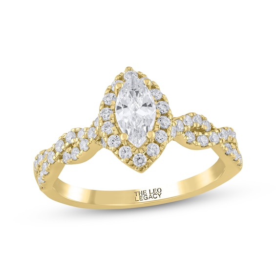 THE LEO Legacy Lab-Grown Diamond Marquise-Cut Halo Engagement Ring 1 ct tw 14K Yellow Gold