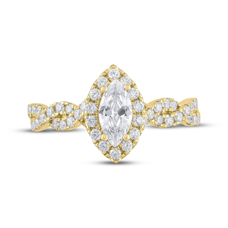Main Image 3 of THE LEO Legacy Lab-Grown Diamond Marquise-Cut Halo Engagement Ring 1 ct tw 14K Yellow Gold