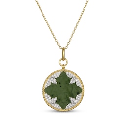 Nephrite Jade & White Lab-Created Sapphire Circle Necklace 18K Yellow Gold-Plated Sterling Silver 18"