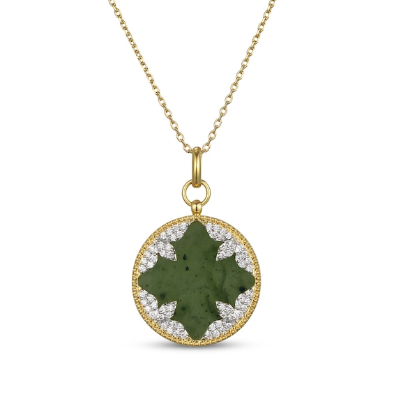 Nephrite Jade & White Lab-Created Sapphire Circle Necklace 18K Yellow Gold-Plated Sterling Silver 18"