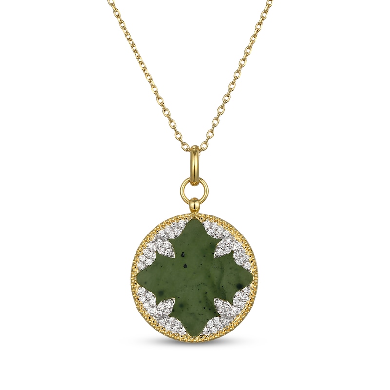 Main Image 1 of Nephrite Jade & White Lab-Created Sapphire Circle Necklace 18K Yellow Gold-Plated Sterling Silver 18"