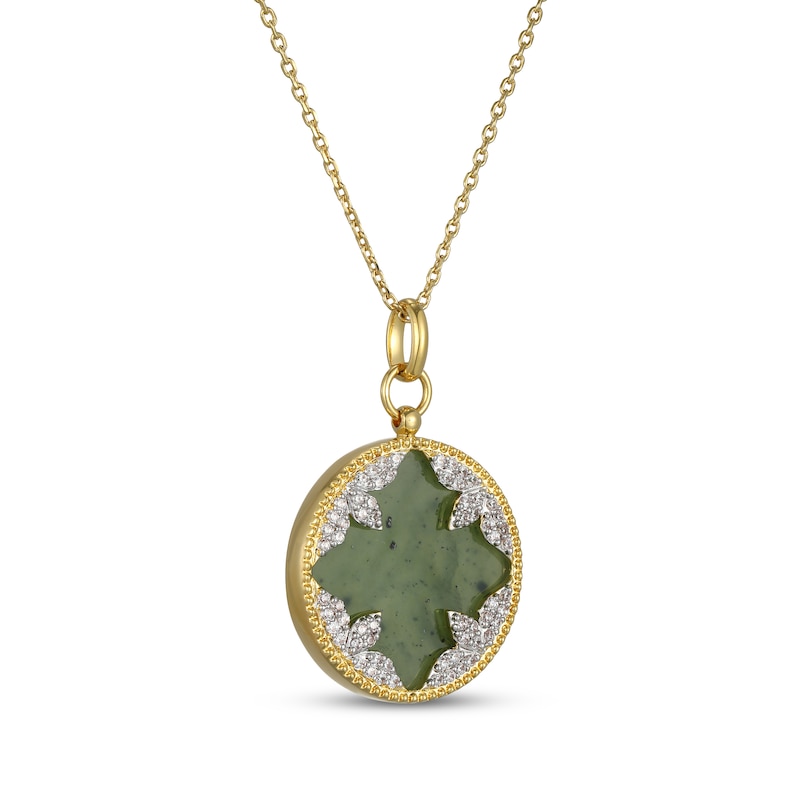 Main Image 2 of Nephrite Jade & White Lab-Created Sapphire Circle Necklace 18K Yellow Gold-Plated Sterling Silver 18"