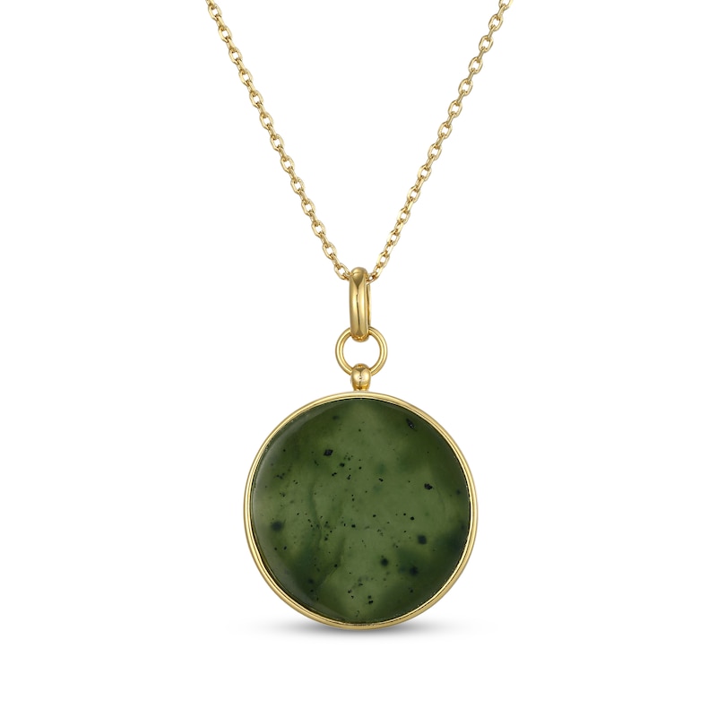 Main Image 3 of Nephrite Jade & White Lab-Created Sapphire Circle Necklace 18K Yellow Gold-Plated Sterling Silver 18"