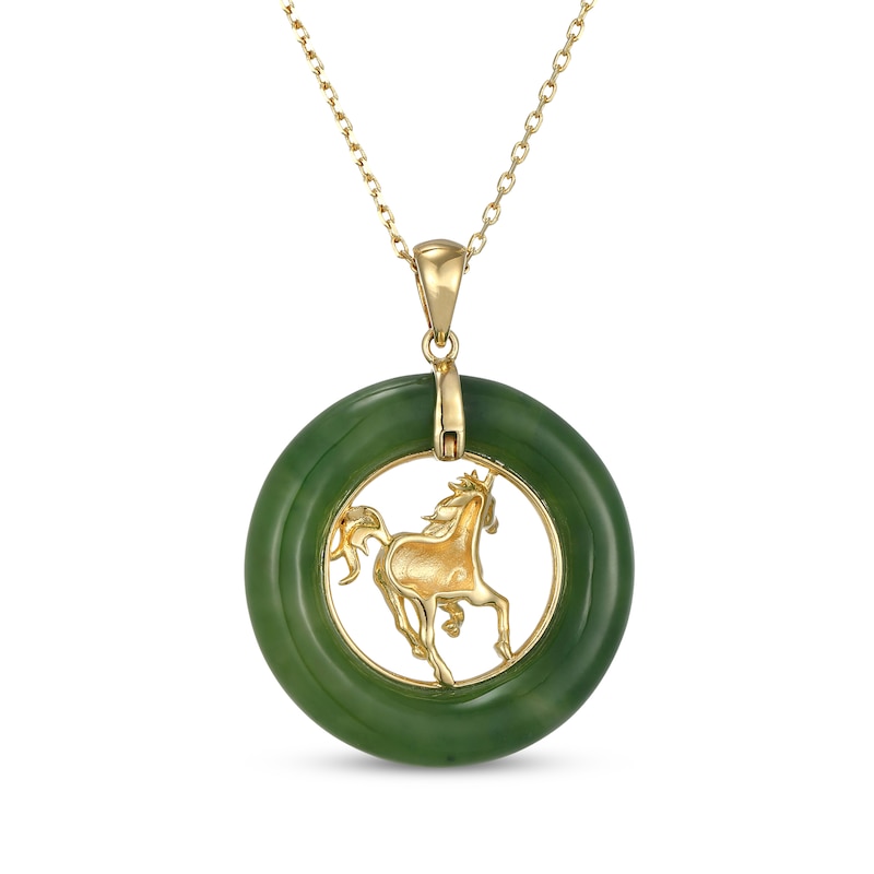 Main Image 3 of Nephrite Jade & White Lab-Created Sapphire Horse Necklace 18K Yellow Gold-Plated Sterling Silver 18"