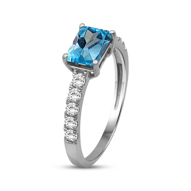 Main Image 2 of Emerald-Cut Swiss Blue Topaz & White Lab-Created Sapphire Ring Sterling Silver