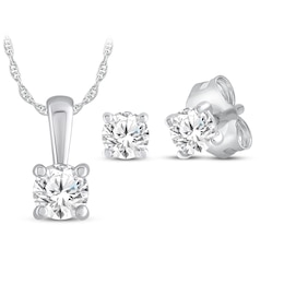 Lab-Grown Diamond Solitaire Necklace & Stud Set 1/2 ct tw 10K White Gold