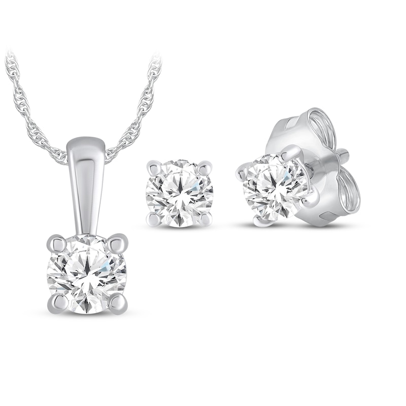 Main Image 1 of Lab-Grown Diamond Solitaire Necklace & Stud Set 1/2 ct tw 10K White Gold